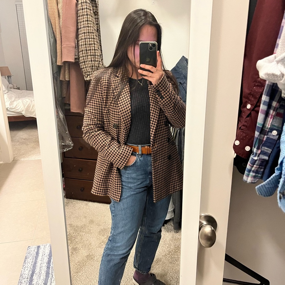 Mango Black and Tan Houndstooth Blazer